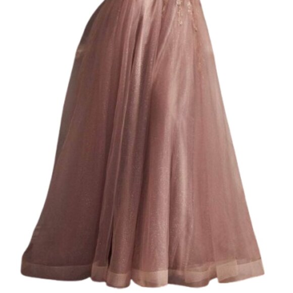 SALE NWT Ladivine CD0230 Glitter Tulle Prom Dress Mocha Gold Size 4 - Picture 2 of 6